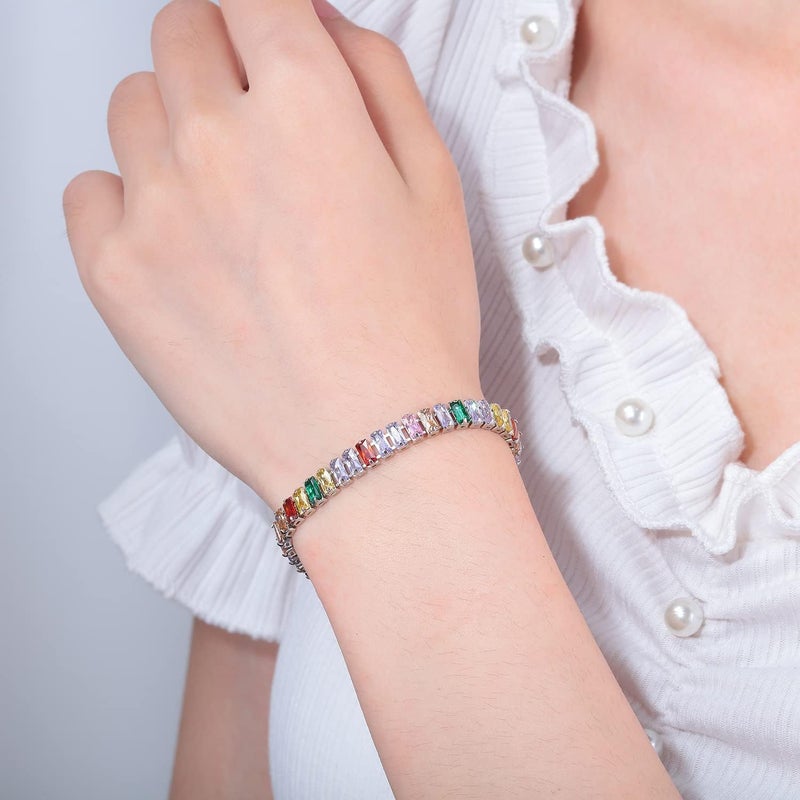 CiNily Adjustable Tennis Bracelets for Women Teen Girls Rainbow Cubic Zirconia Bracelet 14K White Gold Plated Hypoallergenic Slider Bracelet Jewelry Gift - Image 3